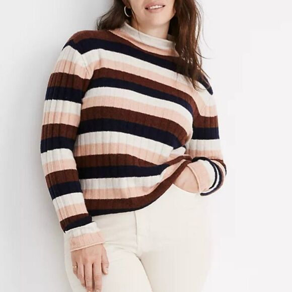 Madewell Color Block Striped Evercrest Turtleneck Sweater - Picture 1 of 15